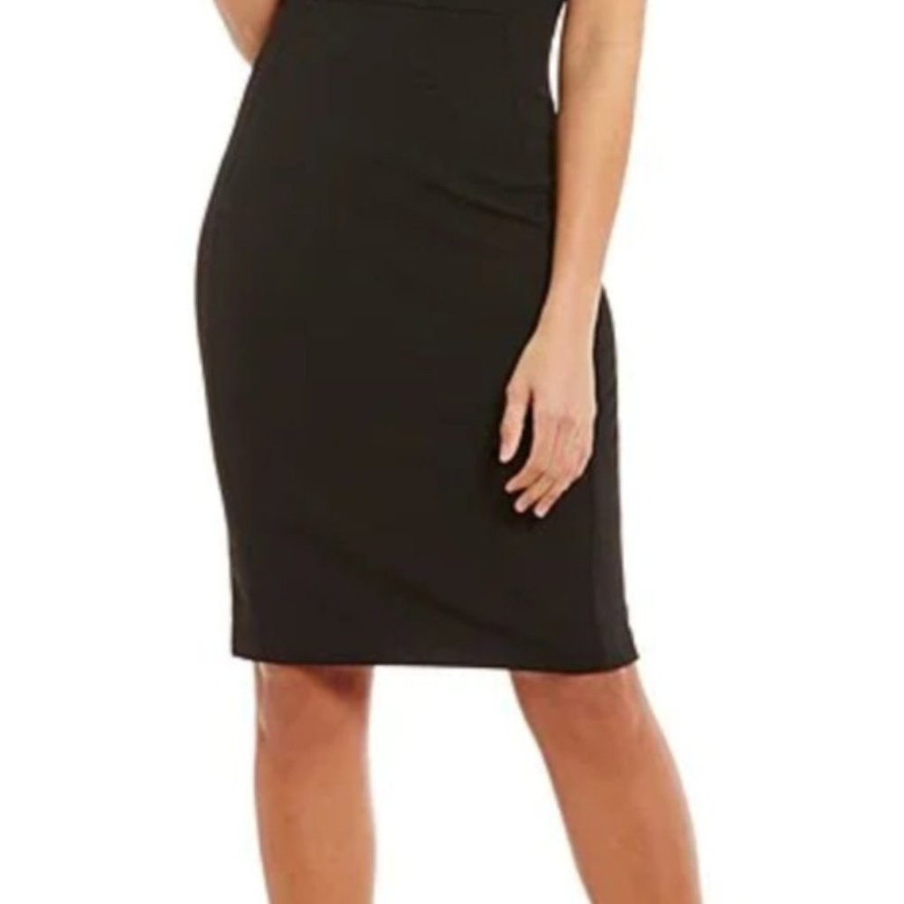 Calvin Klein Classic Black  Sheath dress fitted scoop neck hidden zipper
